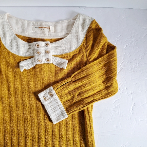 ANTHROPOLOGIE Pilcro & The Letterpress Waffle Knit Bow Mustard Top XS - Picture 2 of 12